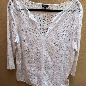 Talbots 100% Cotton White Eyelet Blouse